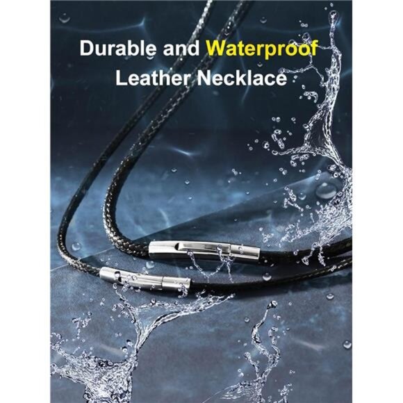 Men Waterproof Braided Leather Necklace Wax Rope Chain, Customize Available - Picture 4 of 7